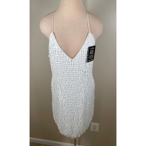 Retrofete Sirena Feather Sequin Cross Back Asymmetrical Mini Dress Size XL - Picture 3 of 8